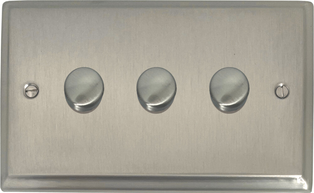 Deco Satin Nickel 3 Gang 120W LED Dimmer