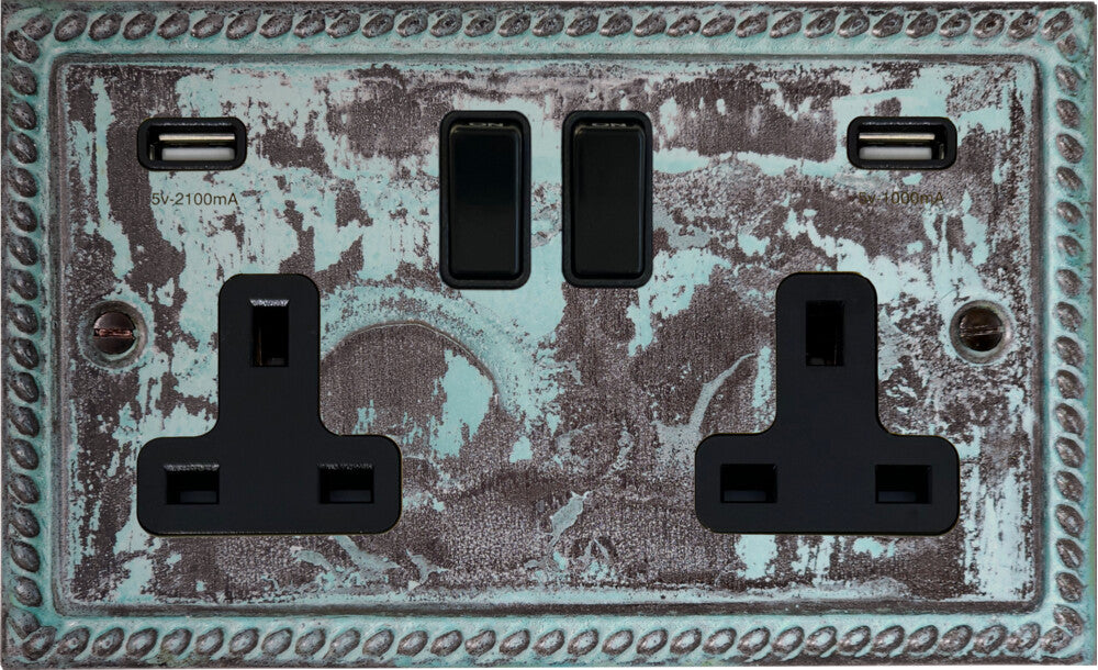Georgian Verdigris  2 Gang Socket with USB