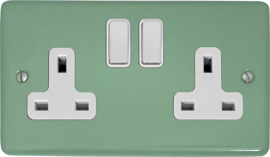 Classic Sage Green 2 Gang Socket (White Switches)