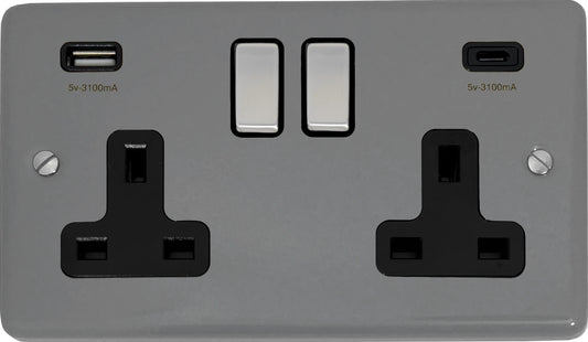 Contour Light Grey 2 Gang Socket C/W USBC Ports