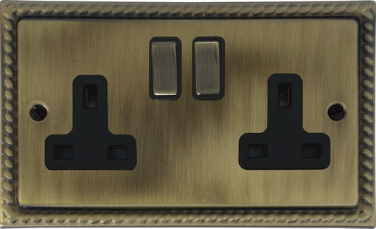 Georgian Light Antique Brass 2 Gang Socket (Bass Switches)
