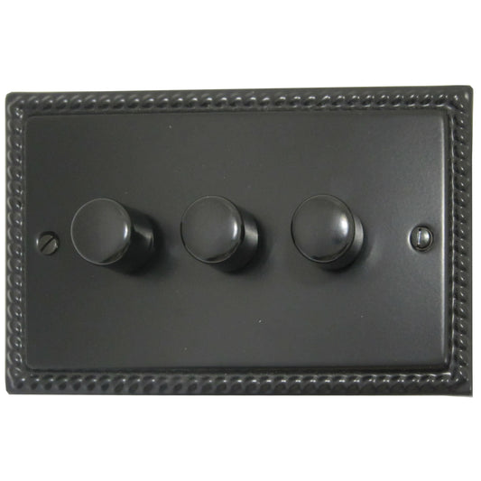 Georgian Flat Black 3 Gang Dimmer LED