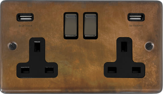 Contour Tarnished Copper 2 Gang Socket C/W Usb Ports