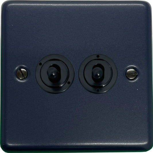 Contour Blue 2 Gang Toggle Switch (Flack Black Toggle)