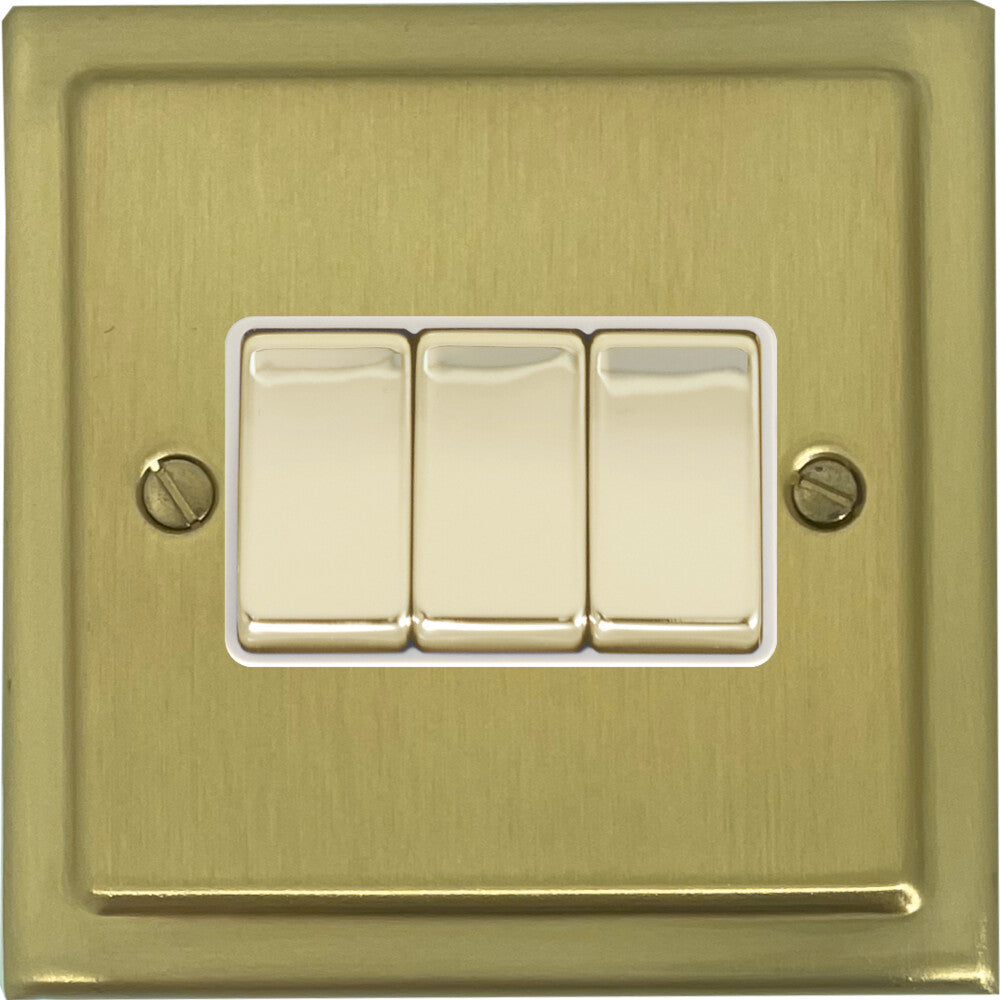 Victorian Satin Brass 3 Gang Switch