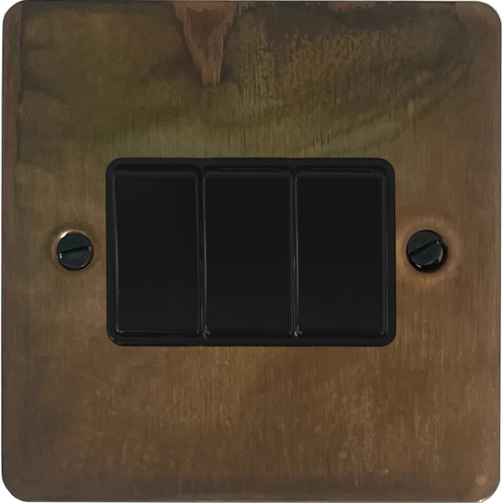 Flat Tarnished Copper 3 Gang 2 Way Switch