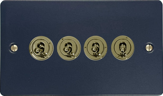 Flat Blue 4 Gang Toggle (Polished Brass Toggle)
