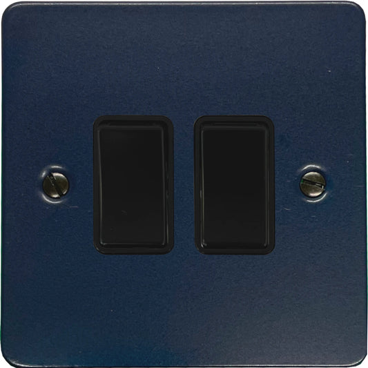 Flat Blue 2 Gang Switch (Black Switches)