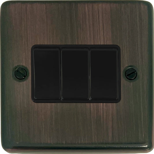 Contour Antique Copper 3 Gang Switch (Black Switch)