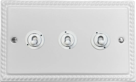Georgian Flat White 3 Gang  Toggle Switch (White Toggle)
