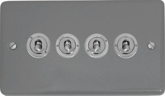 Contour Light Grey 4 Gang Toggle (Brushed Steel Toggle)