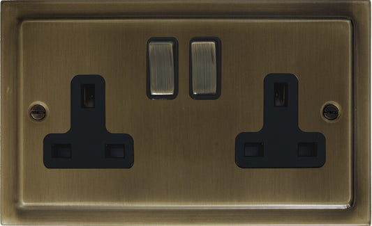 Victorian Antique Brass  2 Gang Socket (Brass Switches)