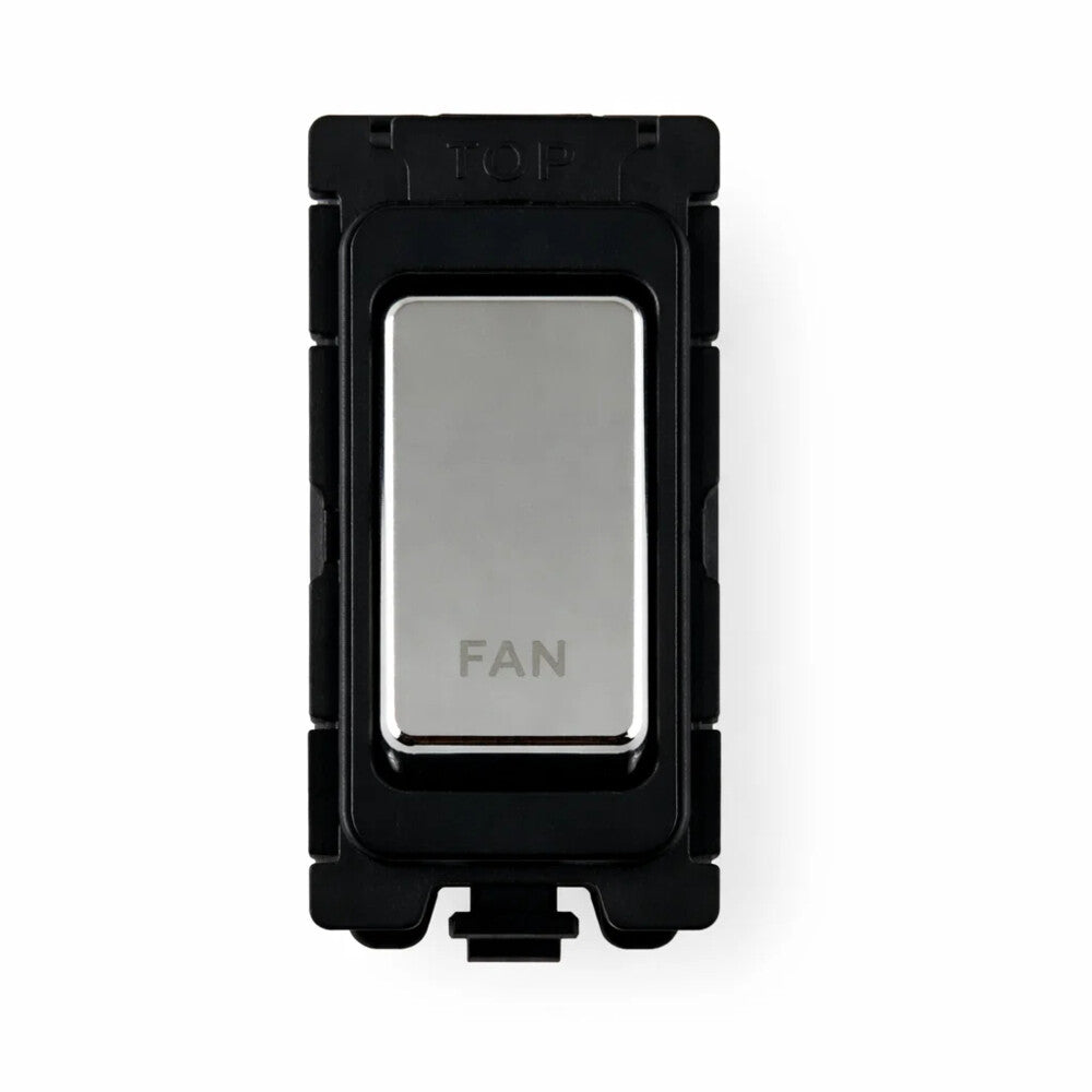 20A DP Switch - Engraved - Fan - Black and Polished Chrome Switch