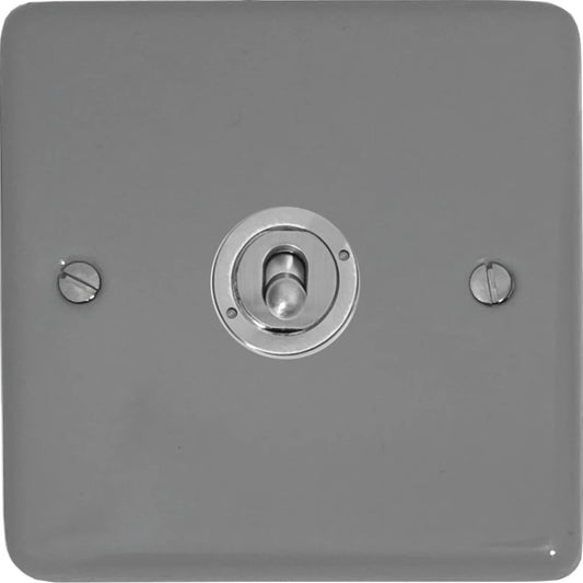 Contour Light Grey 1 Gang Toggle Switch (Brushed Steel Toggle)