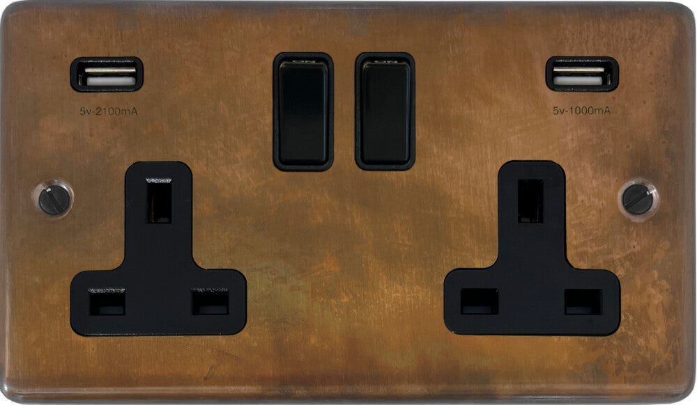 Contour  Tarnished Copper 2 Gang Socket with USB