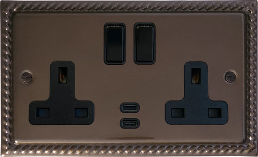 Georgian  Medium Bronze  2 Gang Socket with USBC