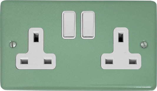 Classic Sage Green 2 Gang Socket (White Switches)