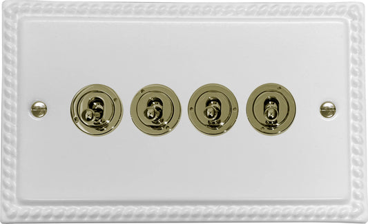 Georgian Flat White 4 Gang Toggle (Polished Brass Toggle)