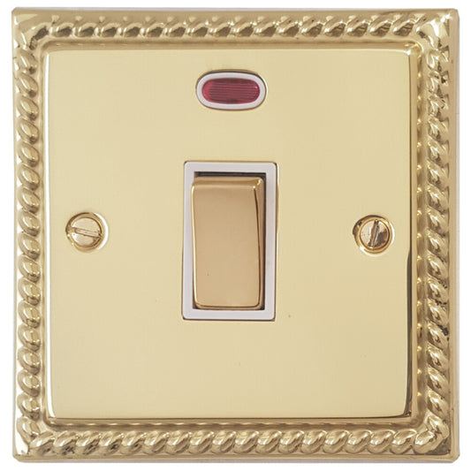 Georgian Polished Brass 20 Amp Dp Switch & Neon