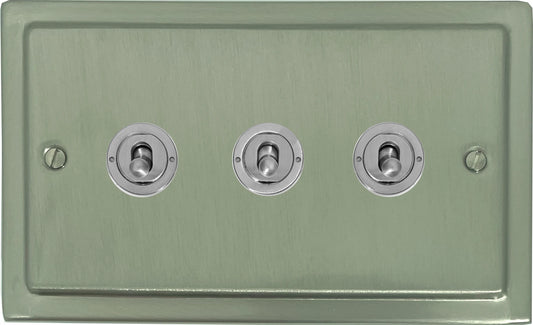 Victorian Satin Nickel 3 Gang Toggle (Brushed Steel Toggle)