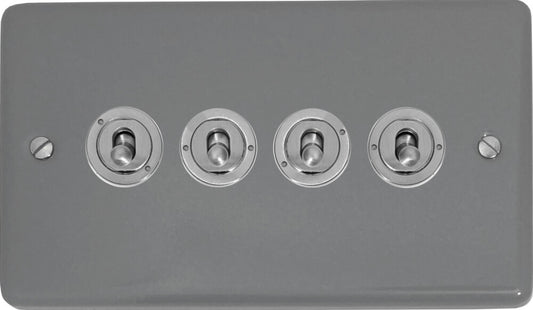 Contour Light Grey 4 Gang Toggle (Brushed Steel Toggle)