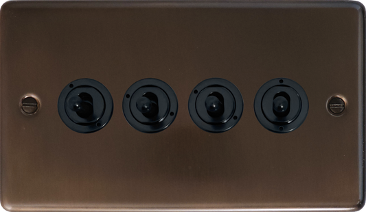 Contour Medium Bronze 4 Gang Toggle Switch (Black Toggle)