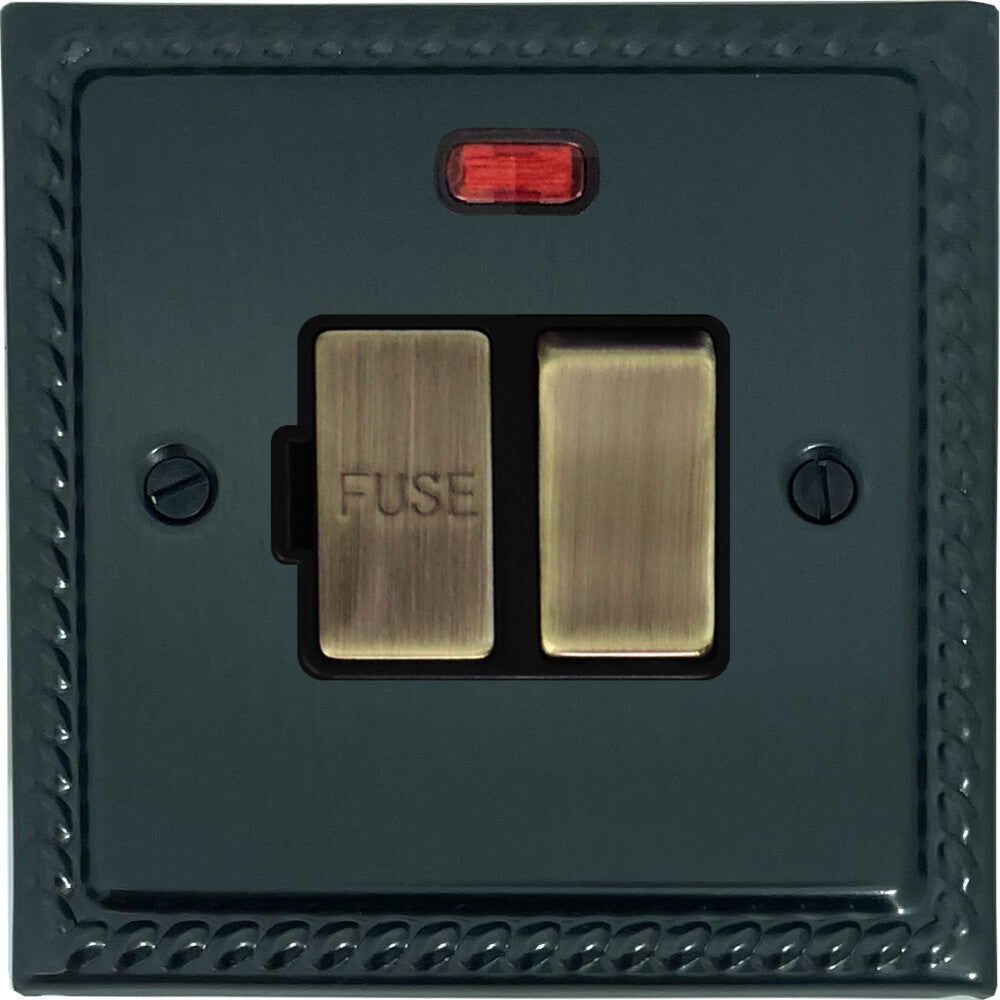 Georgian Black Bronze Switched Fused Spur with Neon (Antique Brass Switch)