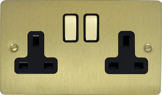 Flat  Satin Brass  2 Gang Socket