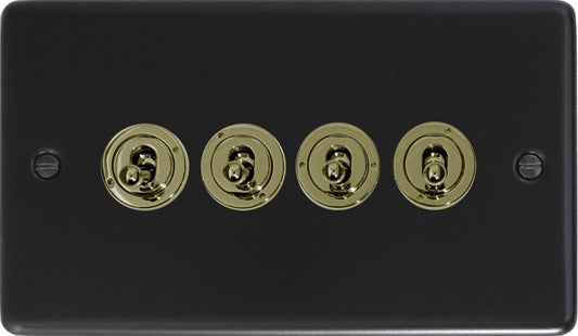 Contour Flat Black 4 Gang Toggle (Brass Toggles)