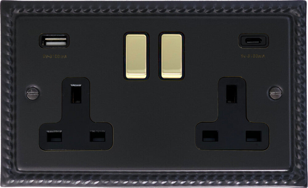 Georgian Flat Black 2 Gang USBC Socket