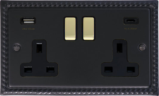 Georgian Flat Black 2 Gang USBC Socket