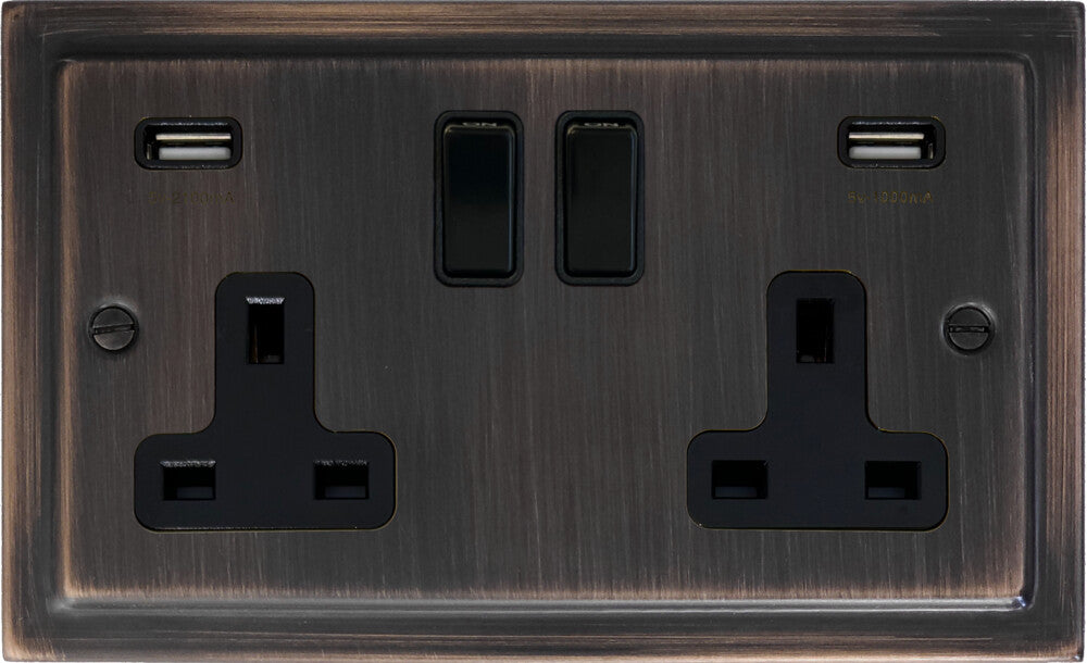 Victorian  Antique Copper 2 Gang Socket with USB