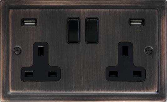 Victorian  Antique Copper 2 Gang Socket with USB