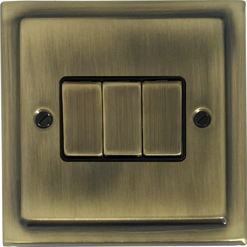 Victorian Light Antique Brass 3 Gang 2 Way Switch