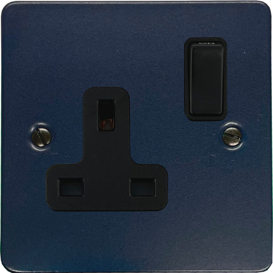 Flat Blue 1 Gang Socket (Black Switch)