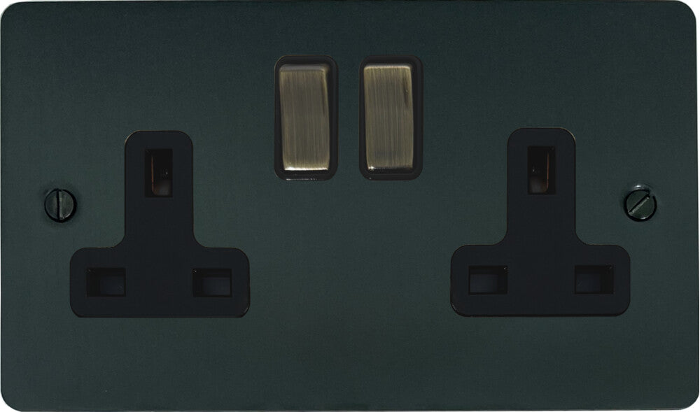 Flat Black Bronze 2 Gang Socket