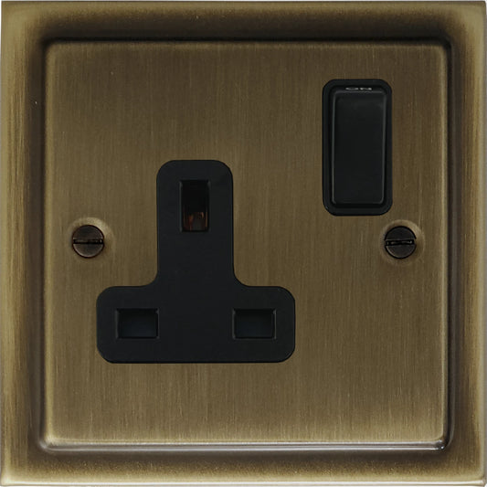 Victorian Antique Brass 1 Gang Socket (Black Switch) - Victorian Cast range electrical socket