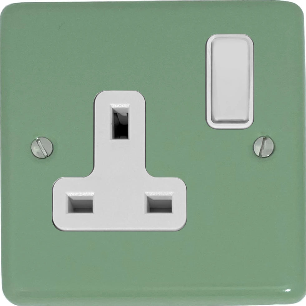 Classic Sage Green 1 Gang Socket (White Switch)