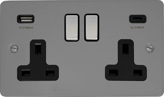 Flat Light Grey 2 Gang Socket C/W USBC Ports