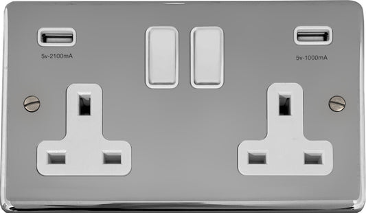 Contour Polished Chrome 2 Gang Socket + Usb