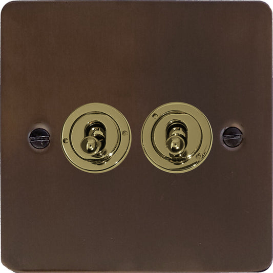 Flat Medium Bronze 2 Gang 2 Way Toggle