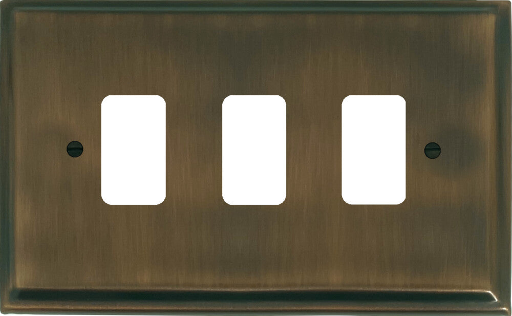 Deco Antique Brass 3 Gang Grid Plate