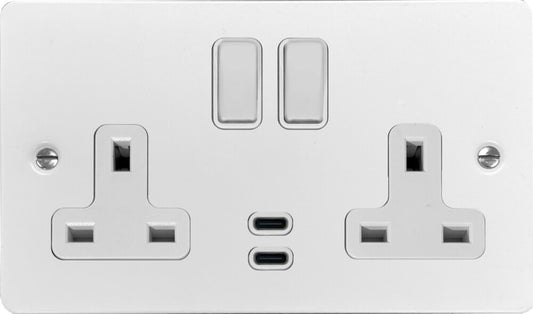 Flat White 2 Gang USBC Socket