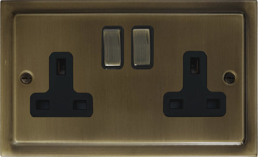 Victorian Antique Brass  2 Gang Socket (Brass Switches)