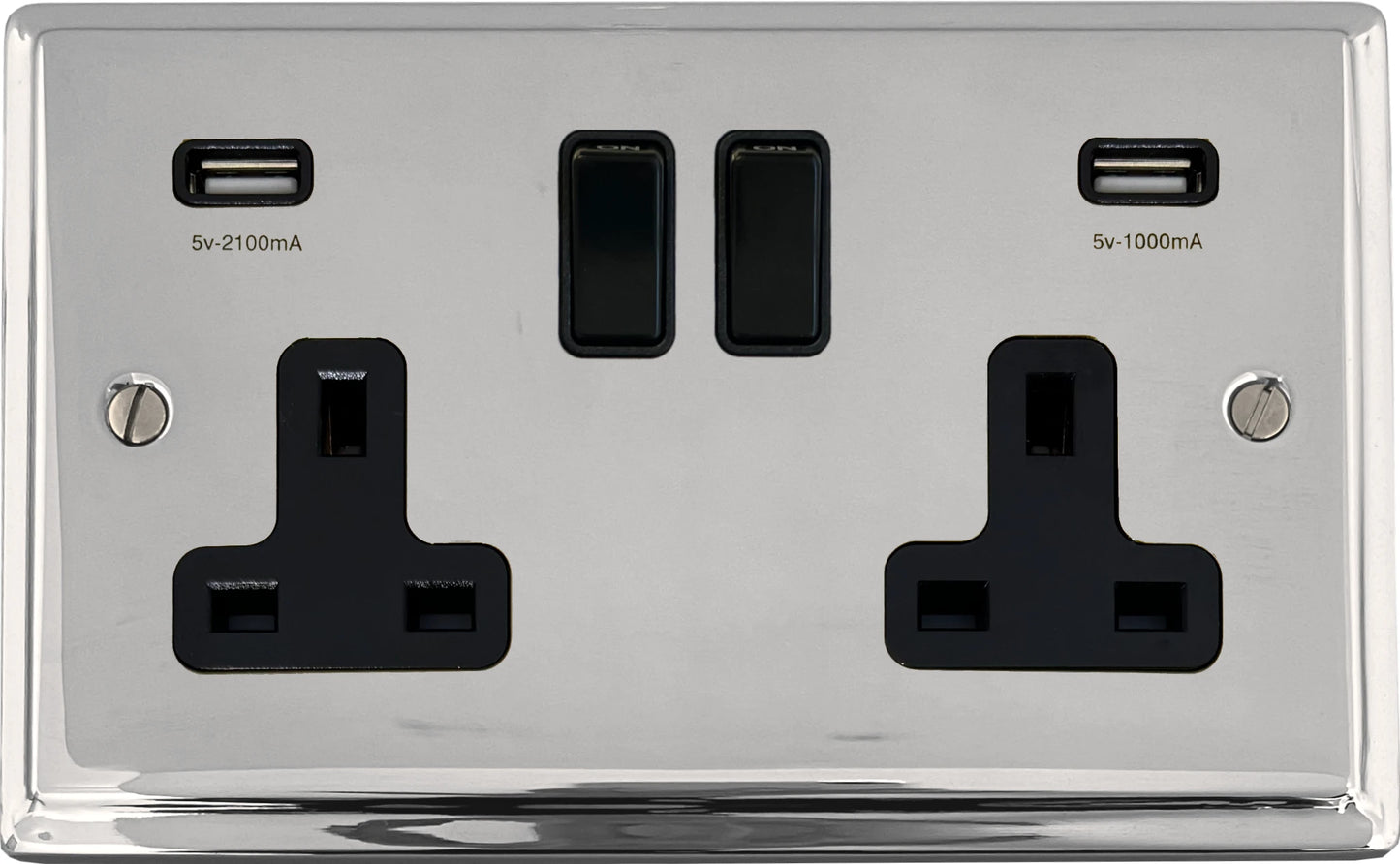Deco  Polished Chrome  2 Gang Socket with USB