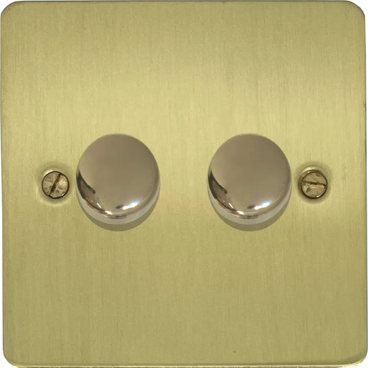 Flat Satin Brass 2 Gang LED Dimmer