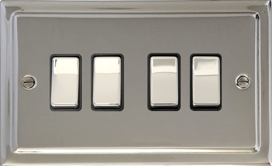 Victorian Polished Nickel 4 Gang 2 Way Switch