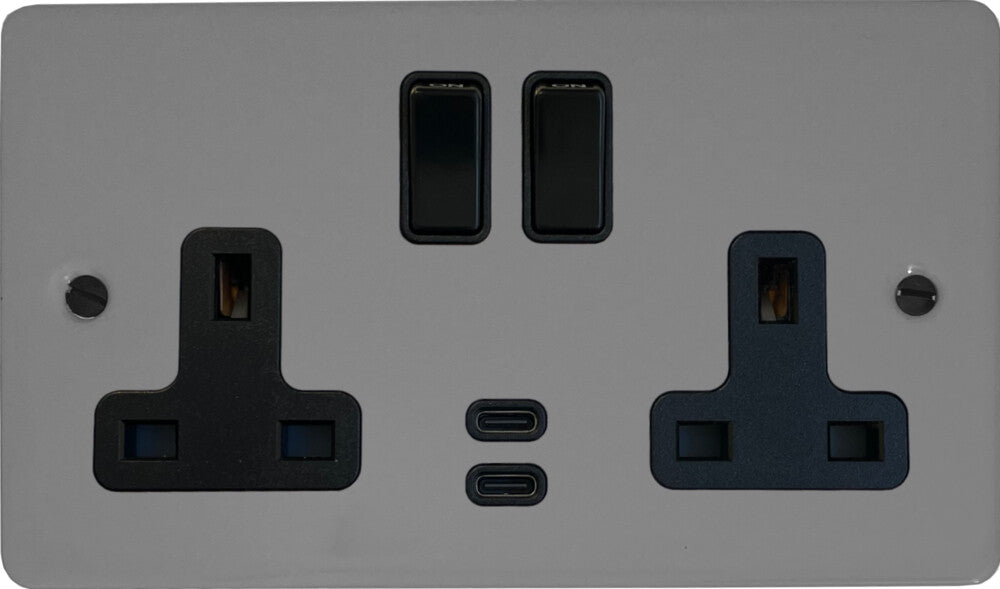 Flat Light Grey  2 Gang Socket with USBC