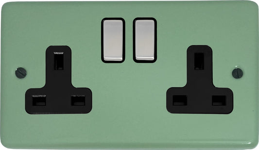 Classic  Sage Green  2 Gang Socket (Satin Chrome Switch/Black Insert)