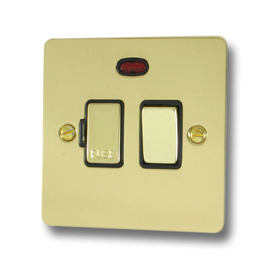 Flat Polished Brass Switch Fused Spur & Neon